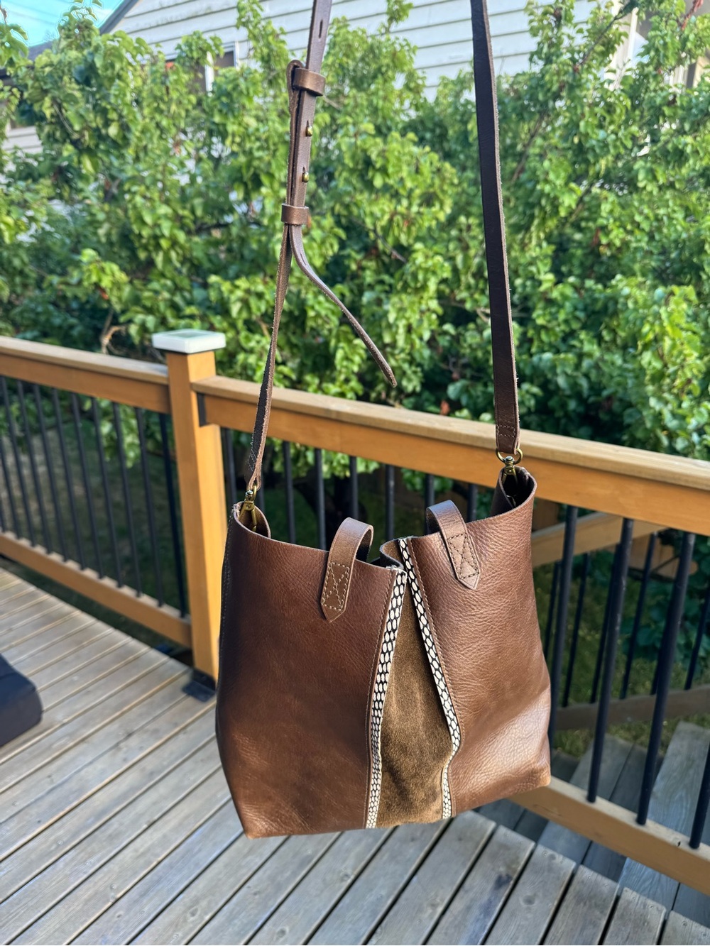 Madewell Brown Leather Shoulder Bag with Suede Panel